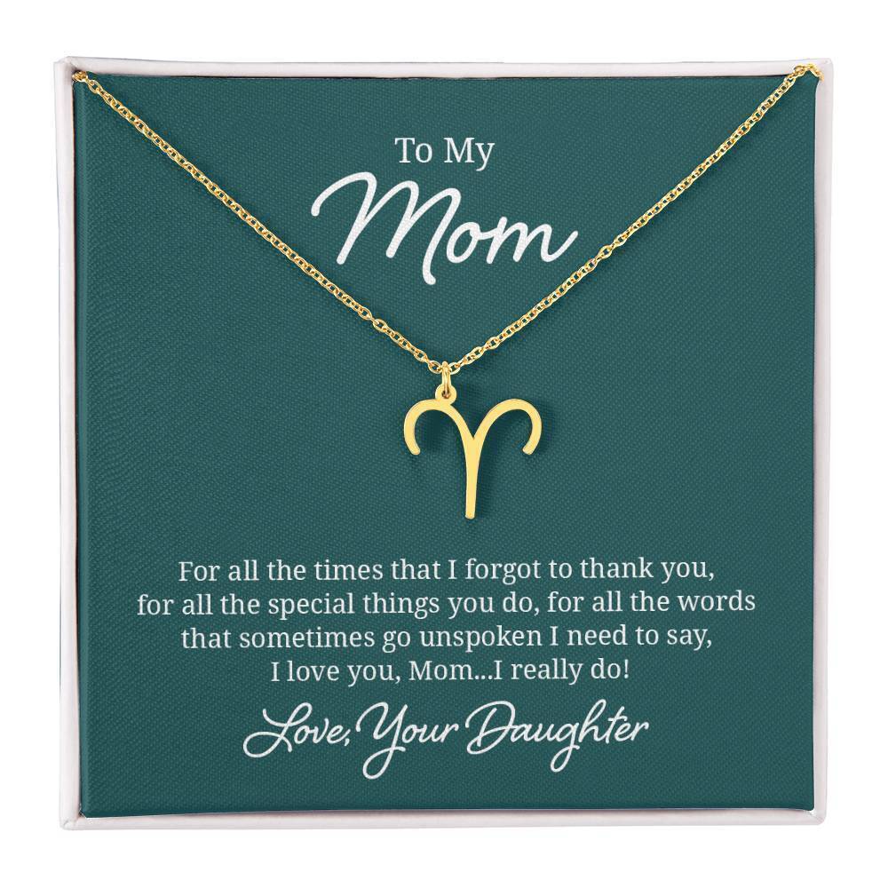 To My Mom For All the Times Aries Zodiac Necklace Gold Tone Standard Box